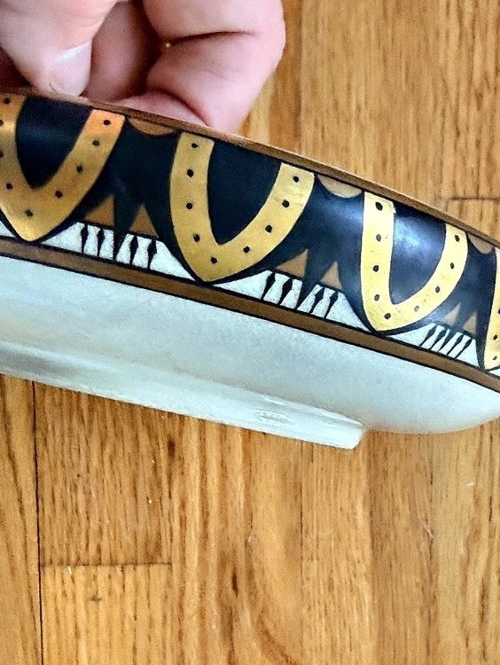 Vintage Art Deco 8” Shallow Bowl- black, White and gold